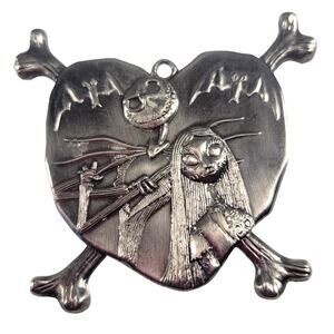Nightmare Xmas Large Silver Pendant, Keychain Jack and Sally Pewter No Key Ring